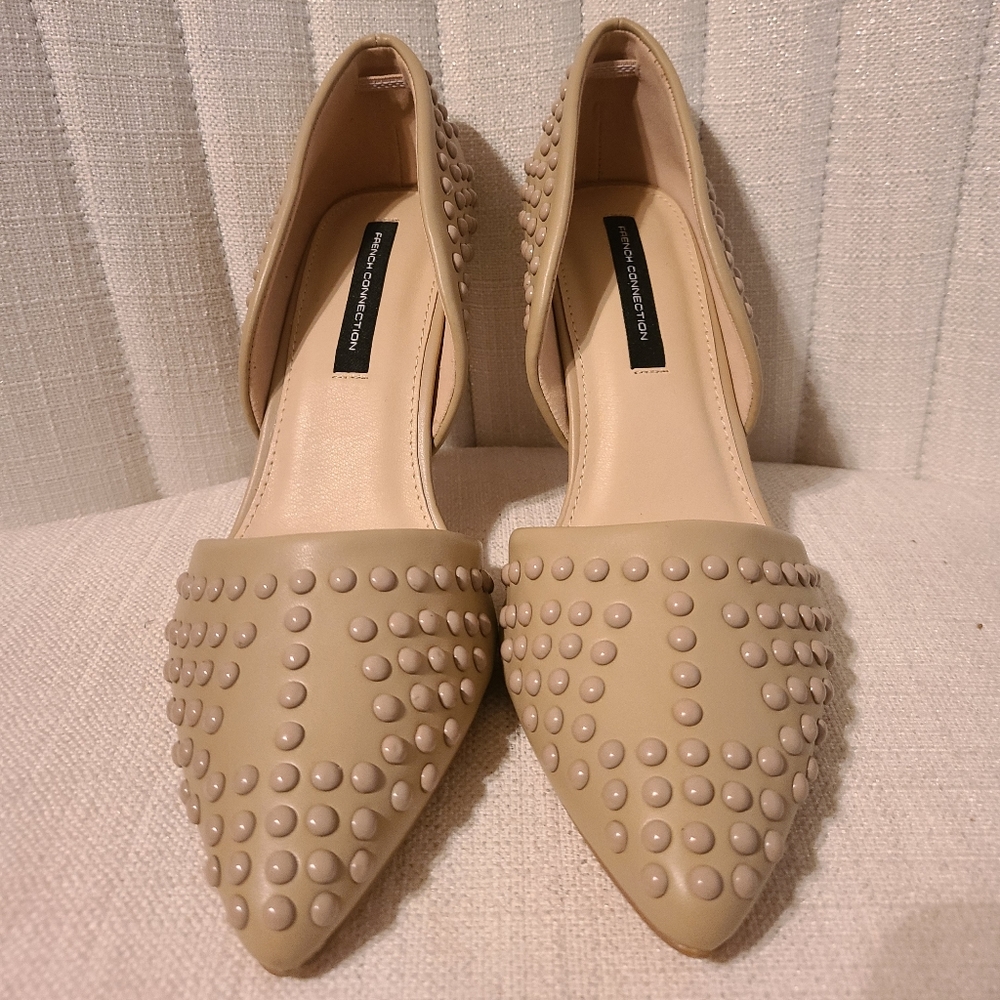 French Connection, nude studded vegan leather shoe, size 7.5